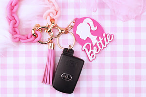 Custom Barbie Keychain. Hot Pink 3D Name Plate Keychain. Personalized Pink Name Tag Keychain. Pink Barbie Doll Name Keychain for Girl.