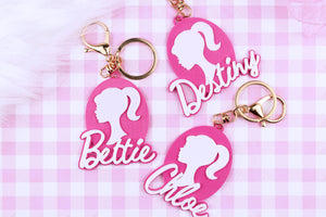 Custom Barbie Keychain. Hot Pink 3D Name Plate Keychain. Personalized Pink Name Tag Keychain. Pink Barbie Doll Name Keychain for Girl.