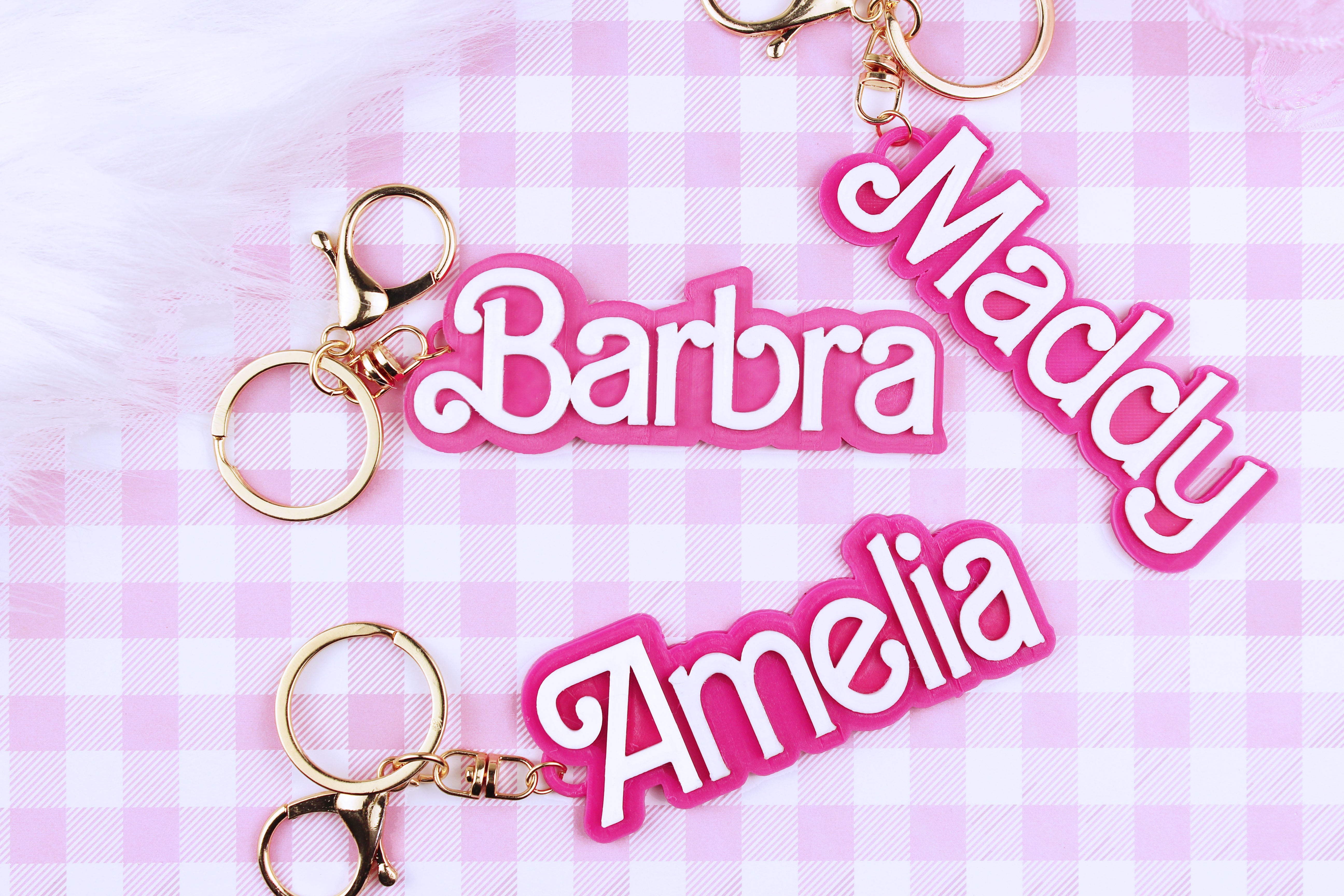 Custom Barbie Keychain. Hot Pink 3D Name Plate Keychain. Personalized Pink Name Tag Keychain. Pink Barbie Doll Name Keychain for Girl.