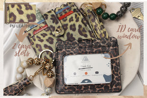 Wristlet Bracelet Keychain Pocket Credit Card Holder Purse Tassel Silicone Beaded Key Ring • Leopard Wristlet Wallet • Leopard Wallet