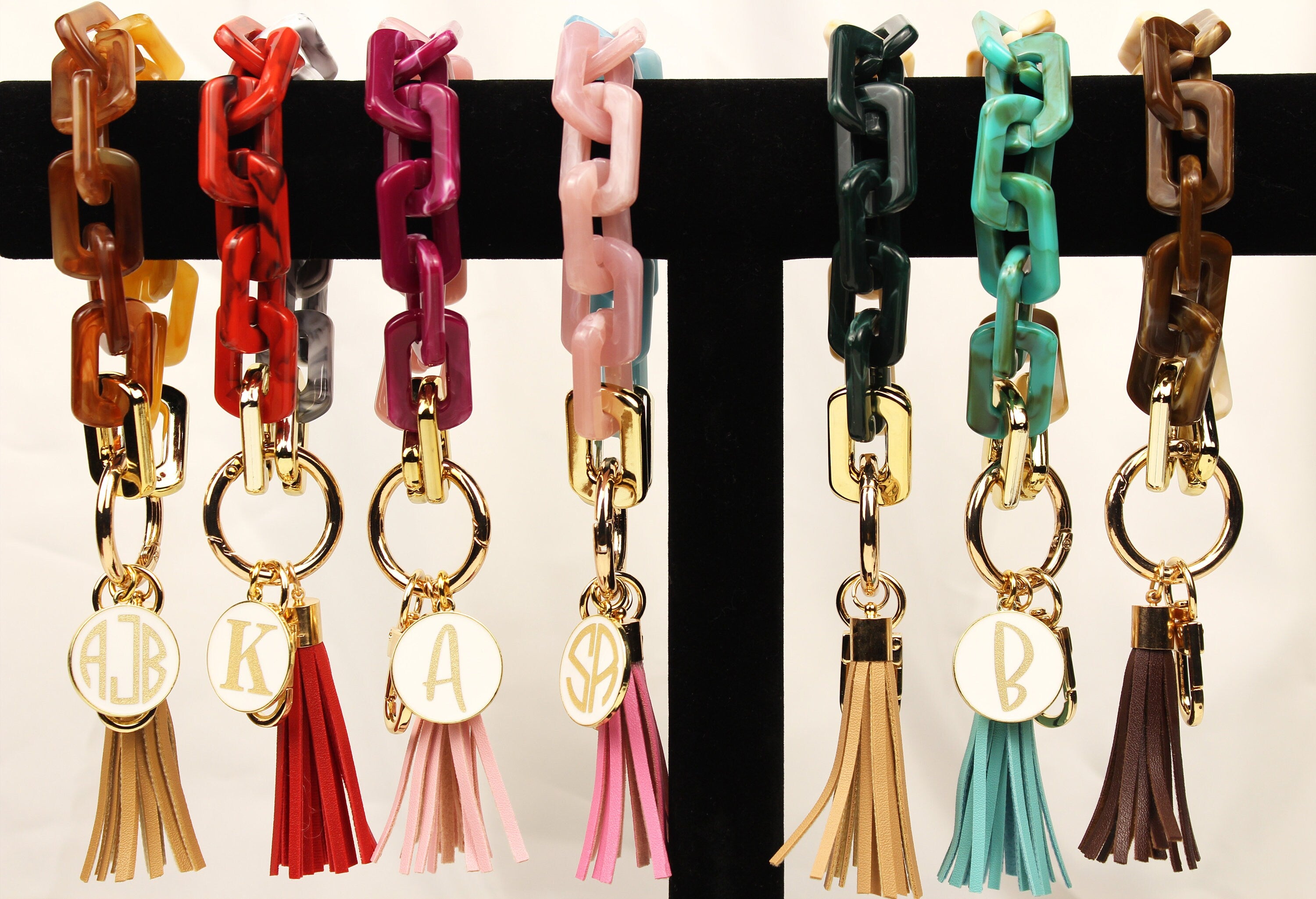 Personalized Marble Chain Link Wristlet Keychain, Marble Bangle Key Ring, Monogram/Initial Bracelet Key Chain, Cute Boho Modern Keychain