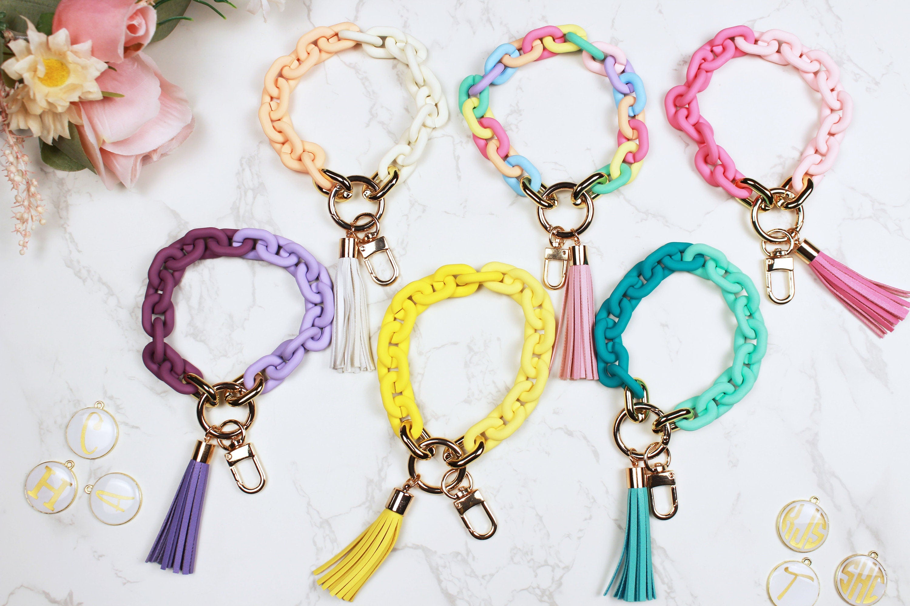 Chunky Chain Link Wristlet Keychain. Personalized Wristlet Keychain. Monogrammed Bracelet Keychain. Boho Modern Keychain. Rainbow Wristlet.