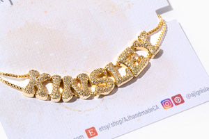 Personalized Gold Chunky Name Bracelet. Gold Pave Bubble Name Bracelet. Exquisite Gold Name Bracelet. 14K Gold Plated Chunky Name Bracelet